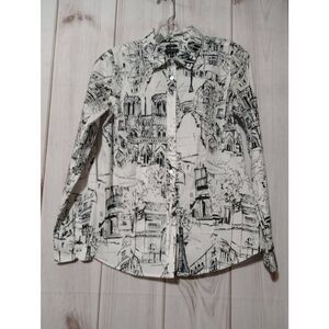Talbots Shirt Ladies 4 Black White Button Front Long Sleeve Paris‎ Scene